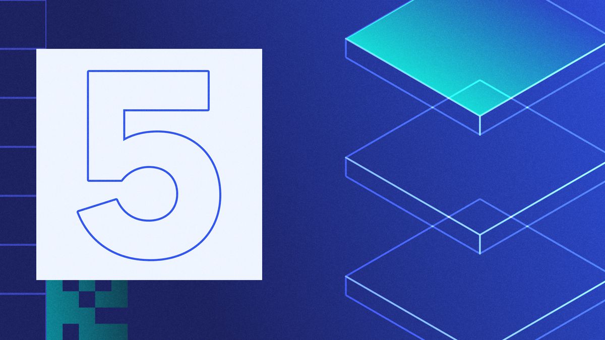 An image with the number 5 to portray the 5 considerations when choosing a frontend framework