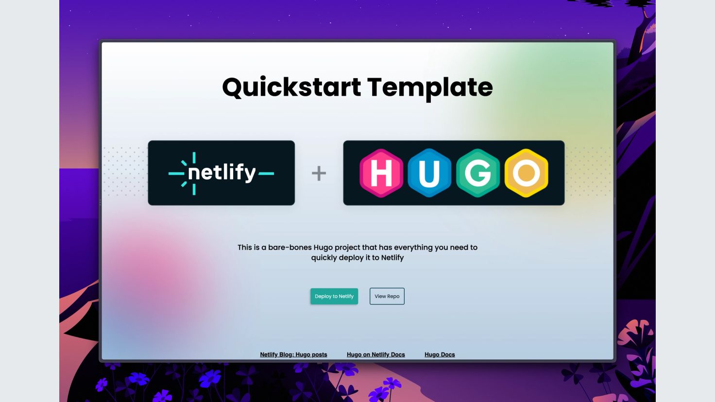 screenshot of hugo quickstart app